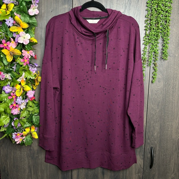 b💙2/$40💙NWT Mark & Spencer Star Printed Maroon Cowl Neck Sweater Size 16/XL - Picture 4 of 14